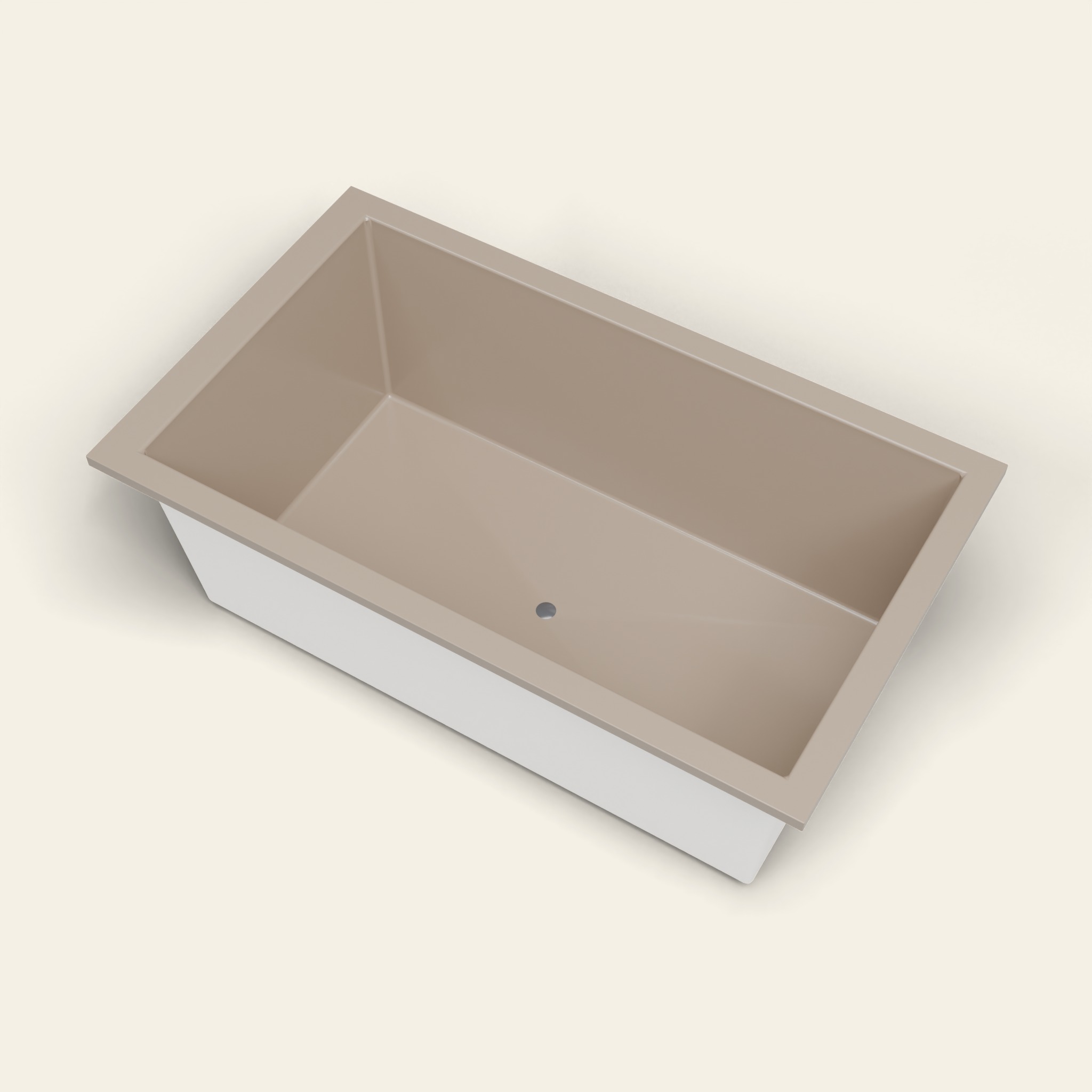 Handmade Omnitub 1800 × 1050 deep soaking bath rendered in RAL 1019 Grey Beige