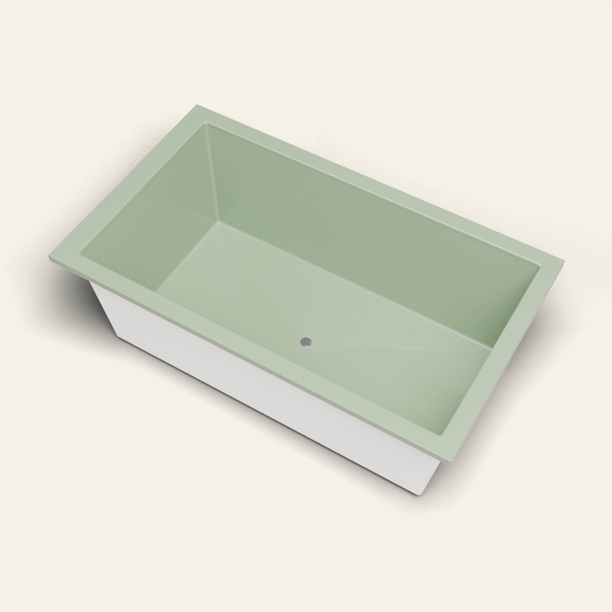 Handmade Omnitub 1800 × 1050 deep soaking bath rendered in RAL 6021 Pale Green