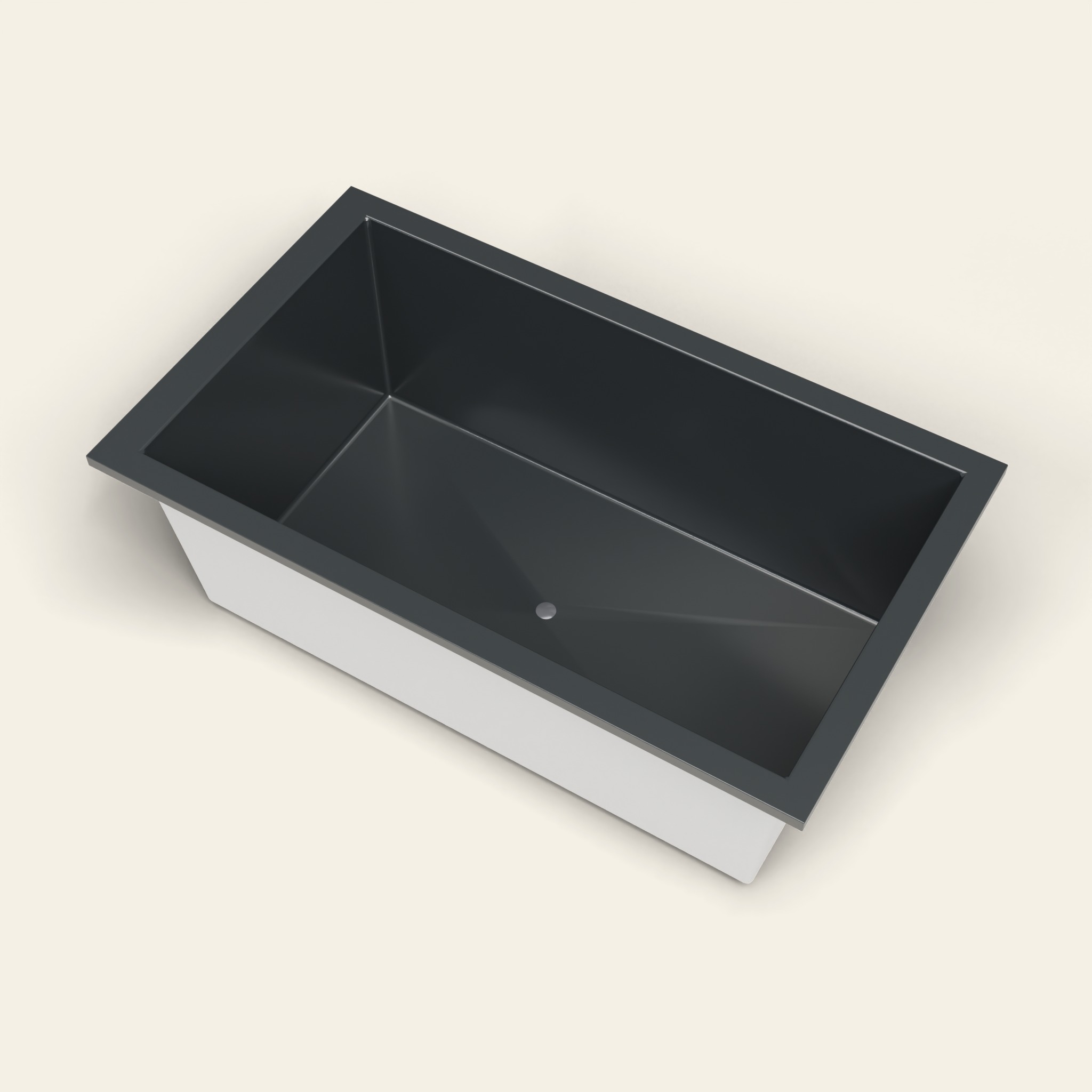 Handmade Omnitub 1800 × 1050 deep soaking bath rendered in RAL 7021 Black Grey