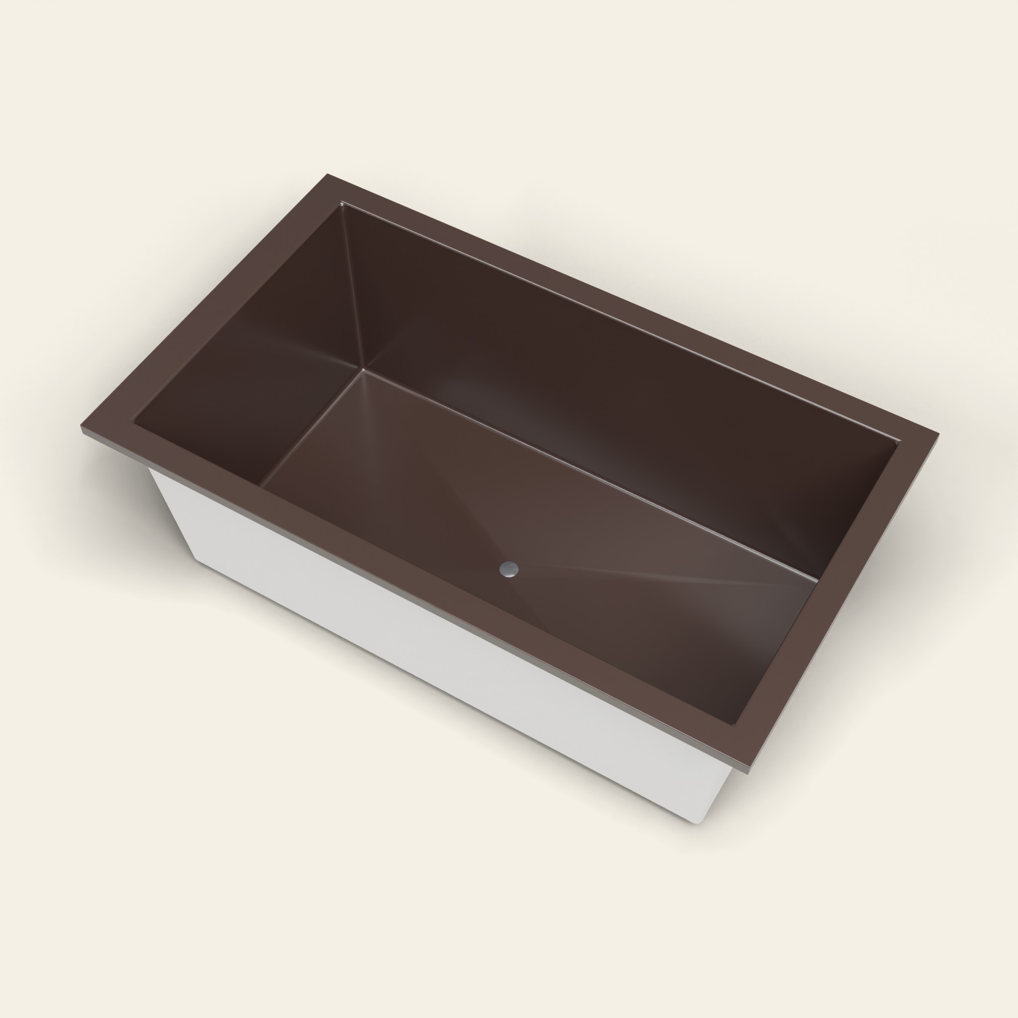 Handmade Omnitub 1800 × 1050 deep soaking bath rendered in RAL 8017 Chocolate Brown