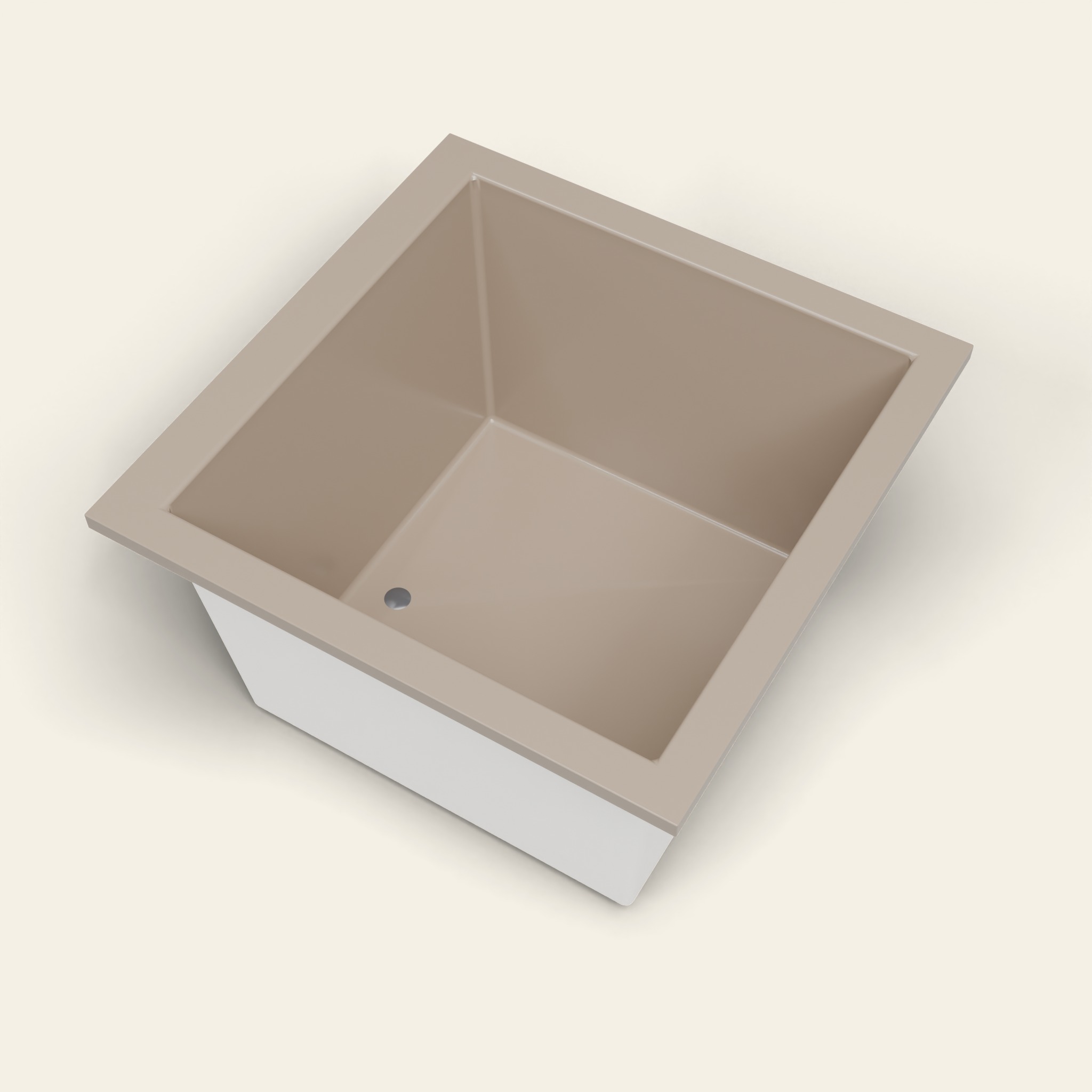 1050 x 1050 diepe ligbad — 600 mm diepte — vierkant — Omnitub in RAL 1019 Grey Beige