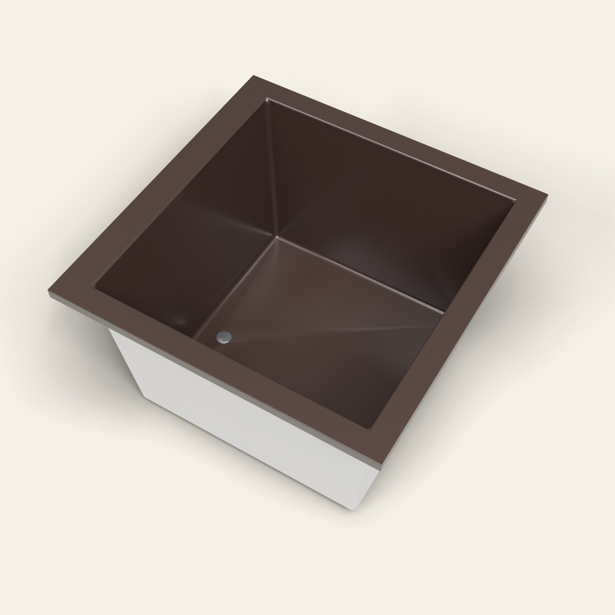 1050 x 1050 diepe ligbad — 600 mm diepte — vierkant — Omnitub in RAL 8017 Chocolate Brown