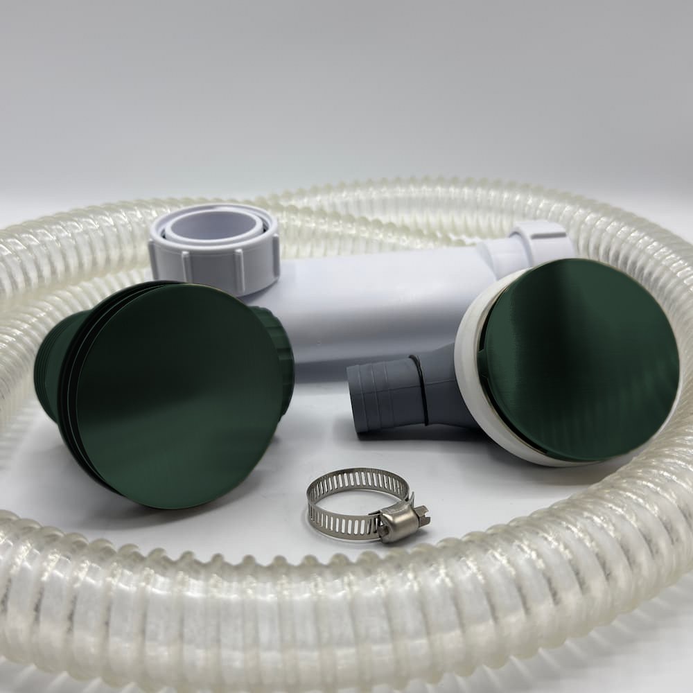 Omnitone colour-matched bath waste in RAL 6009 Fir Green